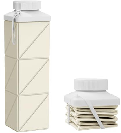 Popdigito 24oz Collapsible Water Bottles–Food-Grade,BPA-Free,Leakproof,Lightweight,Foldable Design Perfect For Travel,Hiking,Camping,Gym,Sports Bottle,Reusable Compact,Ideal Hydration Companion Beige