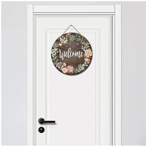 GIDWRIY Cartel Bienvenida Puerta, Bienvenido a Casa Decoracion de Puertas, Cartel Madera Welcome, Adorno Puerta de Casa,Letrero Welcome Home Decoracion Entrada,Letreros Decorativos Madera - 20 x 20 cm