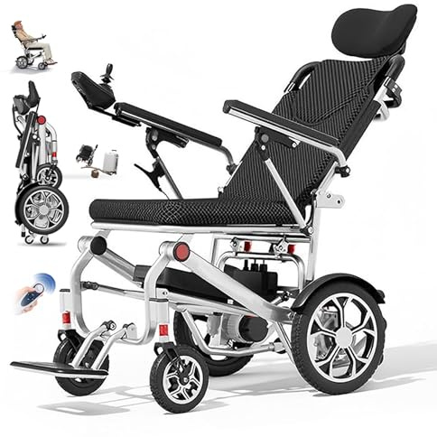 Elektrischer Rollstuhl Faltbar Leicht mit Fernbedienung, 15.9kg, 400W Motor, 25-50km Reichweite, 150kg Tragfähigkeit, Für Senioren und Behinderung, Reisen und Outdoor-All Gelände (Silber, 12A)