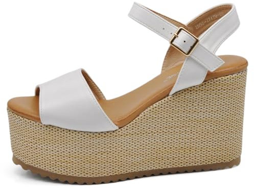 IF Scarpe Sandali Con Zeppa da Donna con Platform Corda Plateau in Paglia Cinturino alla Caviglia Comode Z7479-09 bianco N.38