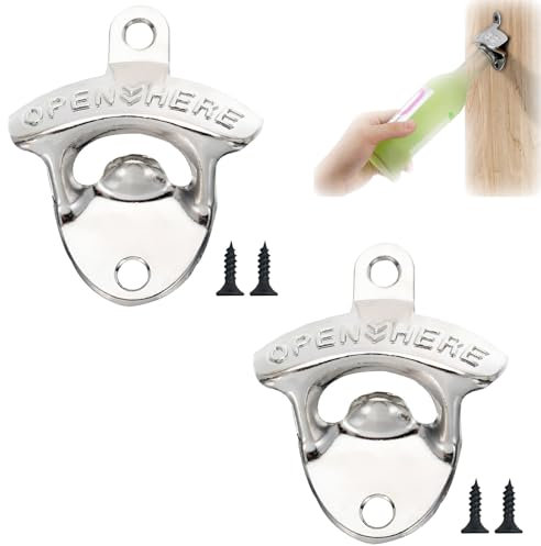2 Stück Flaschenöffner Wand,Bieröffner Wand,Wandflaschenöffner,Flaschenöffner Wandmontage,Geeignet Für Bargärten Im Freien, Hausbars, Bargartenküchen,Bar, Ktv, Hotel(Silber)