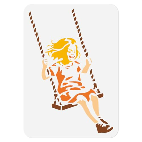 Schablone „Mädchen Auf Schaukel Zum Malen 29.7 × 21cm Wiederverwendbare Banksy Mädchen Schablonen Zeichenvorlage Banksy Graffiti DIY Handwerk Farbe Vorlage Für Wand Home Decor Holz Brennen