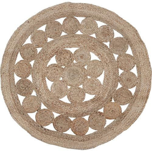 WELL HOME MOBILIARIO & DECORACIÓN Runder Jute-Teppich, geflochten, Design mit Durchbrochenen Linien zum Dekorieren mit Stil und Wärme, 90 cm