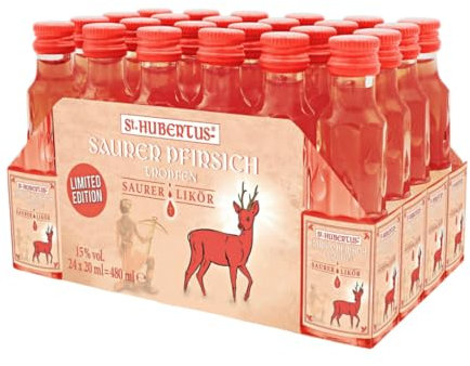 St. Hubertus Pfirsichlikör mit säuerlicher Note – Fruchtig, Intensiv, Trinkfertig | 24 Mini-Flaschen à 0,02 l – Nettoinhalt 480 ml