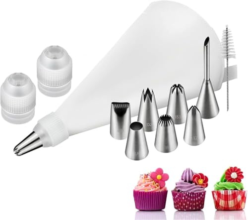 LandReCol 11-Piece Icing Nozzles Set - Premium Piping Bags with Stainless Steel Nozzles for Cake Decoration, Donut Fillers & Professional Bakers, Reusable Piping Bag, Adapter