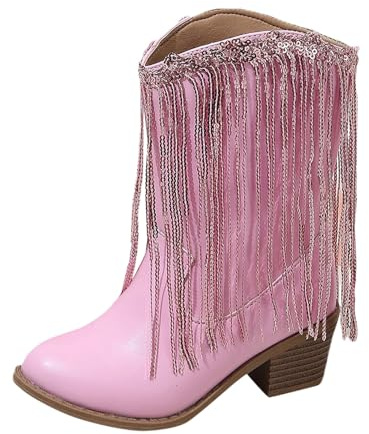 Bottes pour filles UK Frange Décoré Talon Bloc Cuir Western Cowgirl Bottes Hiver Automne Mode Enfants Bottes Courtes Enfants Antidérapants Pompon Chaussures Chaussures