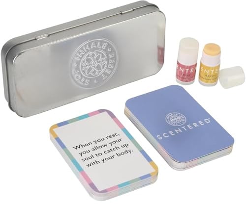 Scentered Gratitude & Affirmation Gift Set – 42 Pocket-Sized Mindfulness Cards with Aromatherapy Balms for Positivity, Mood Boost & Self-Care in Reusable Tin