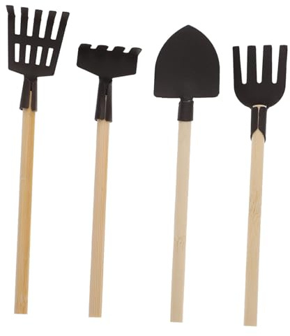 KONTONTY 4 Piezas Herramientas de Jardinería Mini para Rastrillo Pala y Horquilla Juguetes de Exterior para Jardín y Casas de Muñecas