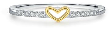 BCughia Echt Gold Ring Damen, Ring Weißgold 585 14K Damen mit Moissanit Hohl Herz Ringe Hochzeit Größe 49