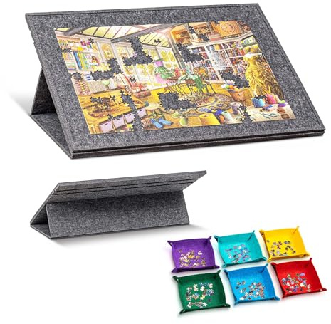 Jigpal Kippbares Puzzlebrett mit 2-in-1-Ständer und Abdeckung, Leichter Filz-Puzzle Aufbewahrungstisch, 3-stufige Neigungsverstellung, 6 Sortierfächer, geeignet für Puzzles mit bis zu 1500 Teilen