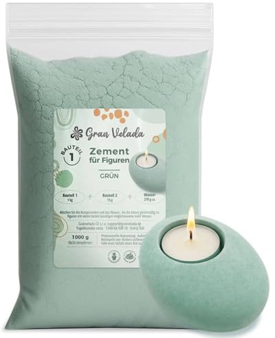 Gran Velada - Bastbeton für Figuren Grün 5 Kg | Farbiger Beton zum Gießen, Kreativ-Zement für DIY Deko, Modelliermasse für Blumentöpfe, Untersetzer & Kerzenhalter, Blasenfrei und Wasserabweisend