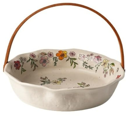 SONGYL-20249 Cestino di frutta in ceramica floreale con manico, ciotola rustica for servire spuntini, decorazione da tavolo in stile rustico, cucina Organizzatore per Frutta
