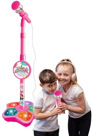 Micrófono De Pie con Luces Y Sonido Niños, para Niñas Micrófono De Pie Karaoke, Micrófonos De Altura Ajustable, Musical para Cantar para Niños, Niñas 21 * 100 Cm