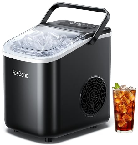 Eiswürfelmaschine Klein mit 1,2 Liter Wassertank 9 Würfel in 6 Minuten | 10KG/24H，Selbstreinigendes, Tragbarem Griff, Fertig Schwarz, 2 Eiswürfelgrößen, Geräuscharmfür Küche Büro Bar und Party