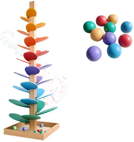 Pengrity Montessori Sound Tree 73cm, Marble Tree, Wooden Marble Run with 10 Rainbow Balls, 6 Colorful Sound Tree for Kids 3+ Years Old Girls and Boys