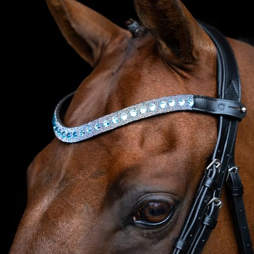 Imperial Riding Stirnriemen IRHSlim, schmales Stirnband aus Leder mit Glas-Strasssteinen und Stiftverschluss, Blau, Pony