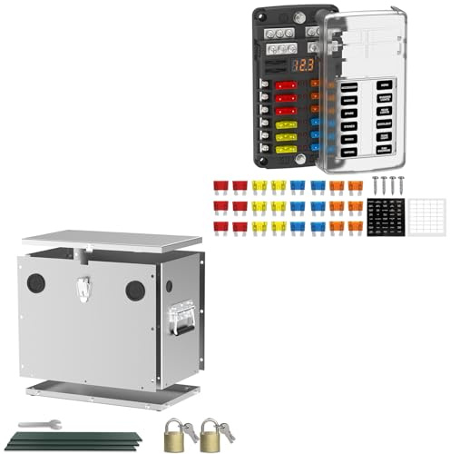 Bundle of Stainless Steel Battery Box & 12 Way Fuse Block