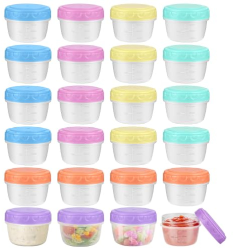 24 Petite Boite Plastique Petit Pot Conservation 80 ml avec Échelle Graduée | Mini Boite de Conservation Congelateur, Pot Plastique Réutilisables pour Compotes/Purées/Yaourts