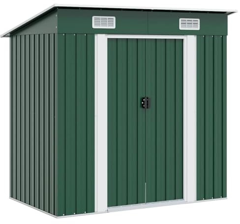 Kaloriko Capanno da giardino in metallo, verde, 190 x 124 x 181 cm, con doppie porte scorrevoli e 2 aperture di ventilazione, in acciaio zincato resistente alle intemperie, per giardino, terrazza