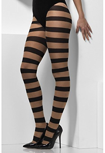 Smiffys Collants sorcière glamour, chair et noir, rayés