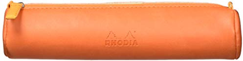 RHODIA 318994C - Rhodiarama Tangerine Round Pencil Case - 21.5 x 5.5 cm - Genuine Orange Stitching - Ivory Jersey Interior - Faux Leather - Storage for Pens, Pencils, Markers, Small Supplies