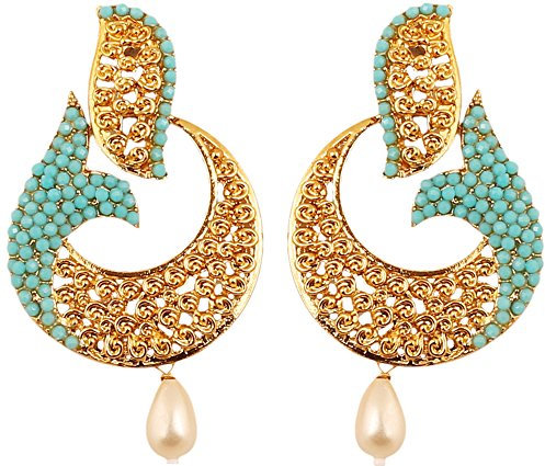 Touchstone Motif de poisson courbé indien bollywood faux turquoise bijoux designer boucles d'oreilles lustre pour femme Turquoise