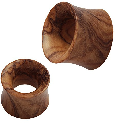 Chic-Net Olivenholz Flesh Tunnel Lobe Piercing Holz Double Flared Plug Expander Dehner | Unisex Tunnels Männer Frauen | Holztunnel in Handarbeit Plugs | braun Organic Ohrring Ohrstecker