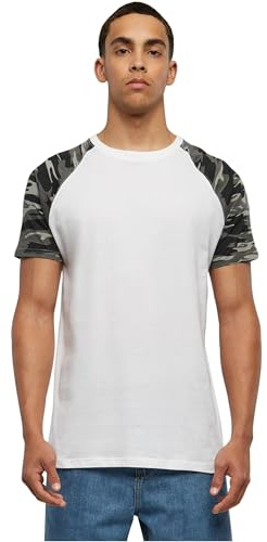 Urban Classics Herren Raglan Contrast Tee – Kurzarm T-Shirt aus Baumwolle mit farblich abgesetzten Ärmeln im sportlichen Raglan Stil für Freizeit & Streetwear,Wht/Darkcamo,S