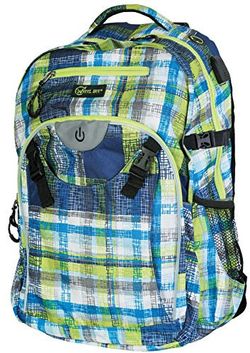 Wheel-Bee 991074 Schulrucksack Generation Z, wählbar, LED Licht für Sicherheit und Sichtbarkeit, trendiger Backpack, USB Port, Kopfhörer-Ausgang, viele Fächer