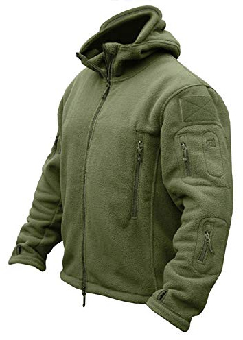 CRYSULLY Men's Fleece Jacket Hooded Tactical Winter Coat Army Green XXL