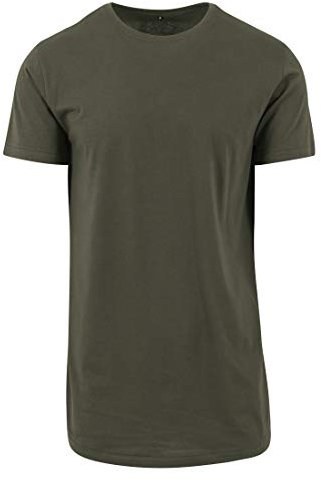 Build Your Brand Men's Shaped Long Tee T-Shirt, Olive, L