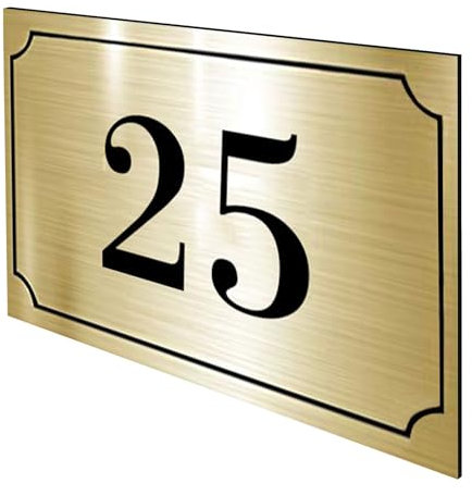 DECOHO - Numéro de boîte aux Lettres personnalisé Gravure Laser - Plaque PVC résistante Or brossé Chiffres Noirs - 12x8 cm adhésif 3M fac - Or