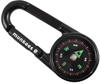 munkees Kompass-Karabiner Gadget mit Thermometer, Schlüsselanhänger, Funktions-Karabiner, Aluminium, 3135 (Schwarz)