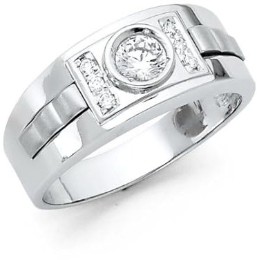 Herren-Ring 14 Karat (585) Weißgold Zirkonia Größe T 1/2