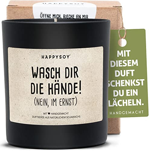 Hände waschen Duftkerze im Glas mit Spruch aus Soja - natürlich handgemacht nachhaltig - Erinnerung ans Händewaschen Hand reinigen nach der Toilette Klo bester Duft Wasch die Hände