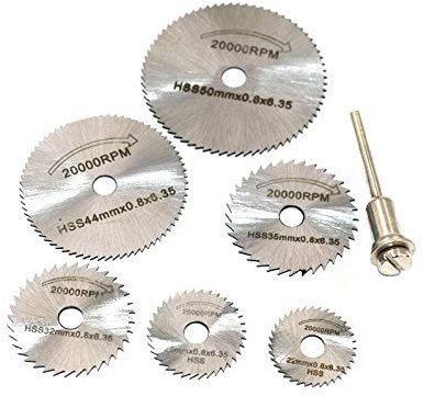 DollaTek Accessoires de meuleuse électrique Lame de coupe en acier à haute vitesse Ensemble de 7 pièces en bois en plastique cuivre en aluminium en métal doux petite lame de scie tige de 3,2 mm