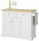 SoBuy FKW100-WN Kücheninsel mit Arbeitsplatte und 4 versteckten Rollen Küchenwagen ausziehbarem Flaschenhalter Küchenschrank Sideboard auf Rollen Küchentrolley weiß BHT ca.: 115x90,2x46cm