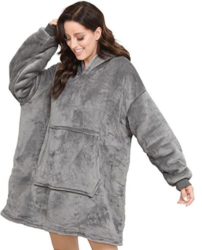Sendowtek Hoodie Decke Damen Deckenpullover Übergroße Kuschelpullover Mit Kapuze und Tasche Kapuzenpullover Sherpa Warmer Gemütlicher Langarm Hoodie Decken Grau für Damen/Herren