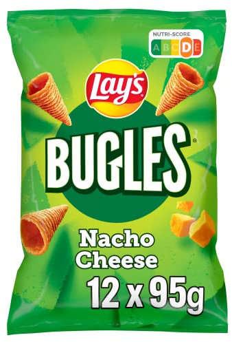 Lay´s Bugles Nacho Cheese – Herzhafter Mais-Snack mit Käse-Geschmack (12 x 95 g)