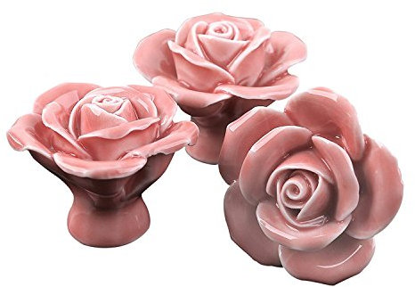 Jjoer Schubladengriffe Rosa Rose Blume Floral SchubladenknöPfe Keramik Schraubenmontage Kommoden KnöPfe Für Schubladen Tür Schranktür Kleiderschrank Türmöbel pink