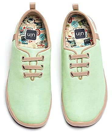 UIN Moguer Pastel Green Damen Painted Slip On Schuhe Lässiger Reiseschuhe Segelschuhe Leicht Loafer Schuhe Canvas Grün(41)