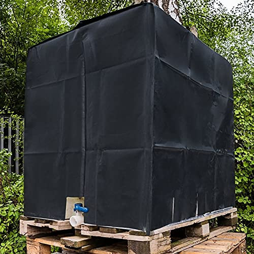 HSGAV Cubierta de Contenedor IBC, Lona Protectora para Depósito de Agua Lluvia, Funda Tapa Contenedores Barril de Lluvia, Impermeable, Protección Solar, Negro,1000L 120x100x116cm