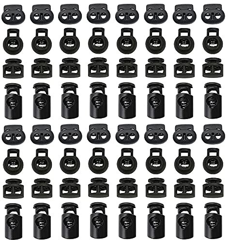 Gotetiso Kordelstopper Schwarz 100 Stück Kordelklemme Schnurschlösser Kunststoff Kordelklemme Federschnurschlösser Ende Einloch Doppelloch Kabelstopper Kordel Verschluss