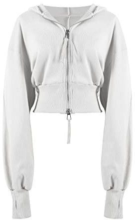 Arssm Cropped Hoodie Women Zip Up Long Sleeve Sweatshirts Casual Fashion Hooded Workout Jacket Crop Top