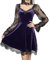 Abito corto gotico in velluto con scollo a V a mezza luna sexy per feste di Halloween e cocktail casual, Abito Autunno Viola, M