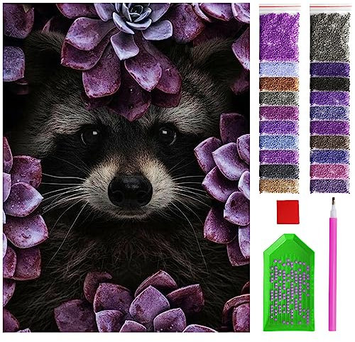 ARTULIO Diamond Painting Set Waschbär– 5D Diamant Painting Bilder 30x40 cm mit Diamond Painting Zubehör für Kinder und Erwachsene - Crystal Art - Wand Deko