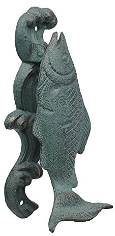 Samnuerly Schöner Fisch-Türklopfer, Haustürklopfer, Vintage-Gusseisen-Türzugring, Gießerei-Torklopfer, Haupttür und Türdekoration, antike grüne Oberfläche