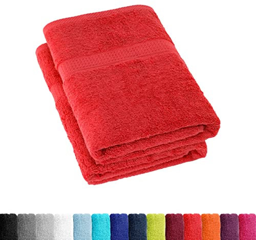 BaSaTex Frottee Duschtücher 70x140 cm, 100% Baumwolle Öko-Tex Made in Green, Duschtuch Badetuch Set 2er Pack Rot