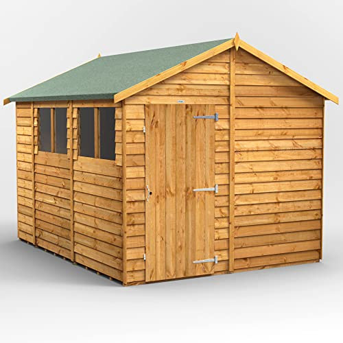 Powersheds High Grade Premium Apex Garden Overlap Wooden Shed with Security Features, Door & Window Flexibility, made from Extra Thick Timber & Toughened Glass