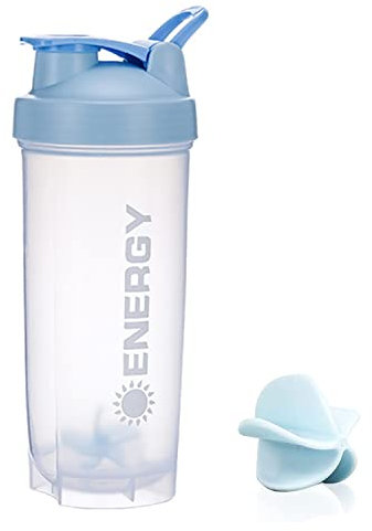 Menmamenma Protein Shaker Bottles Sports Protein Mixes Cup 700ml/24oz Water Bottle with Whisk Mixing Ball Leak-proof Lid Workouts Protein Shaker for Fitness Gym Milkshake (Blue)